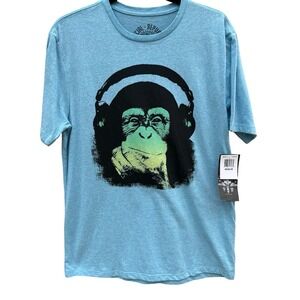 Social Republic Mens M Monkey Headphones Graphic T-Shirt Blue NEW Streetwear